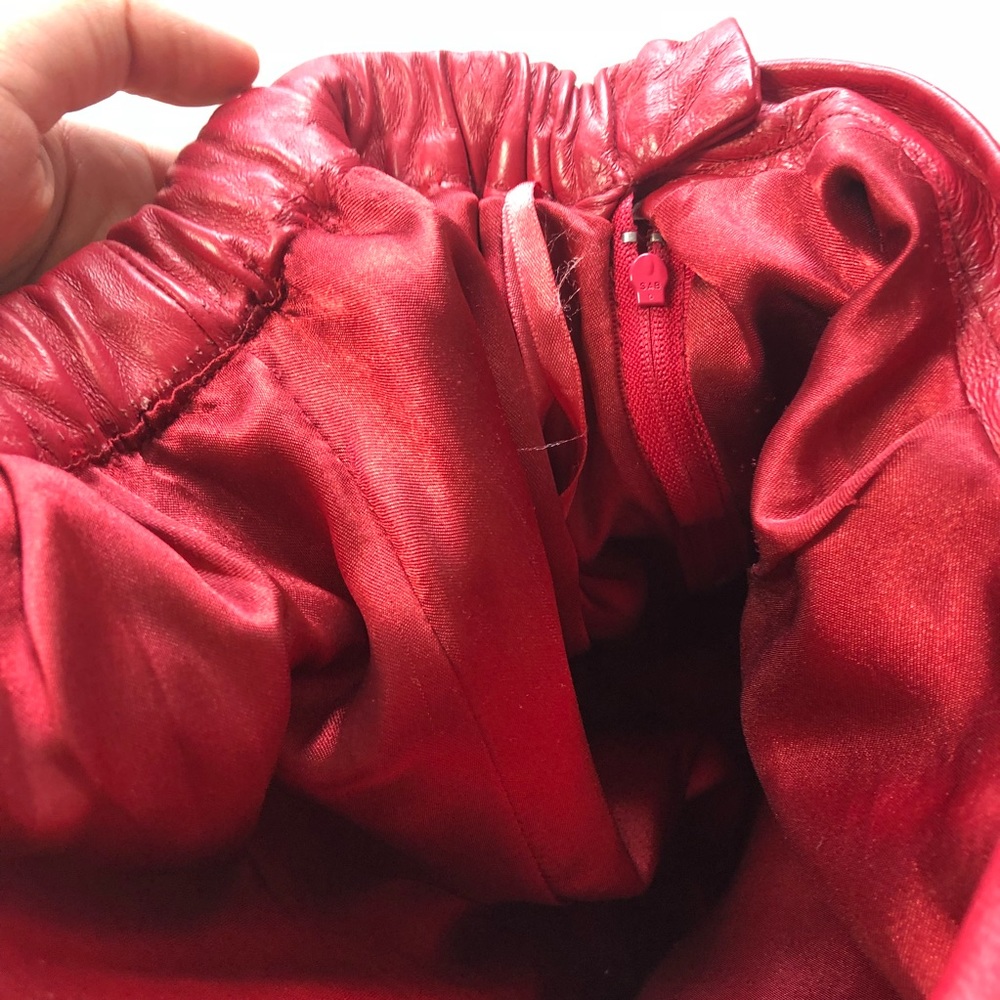 High waisted leather red pants motorcycle chaps side zipper - Picture 4 of 10